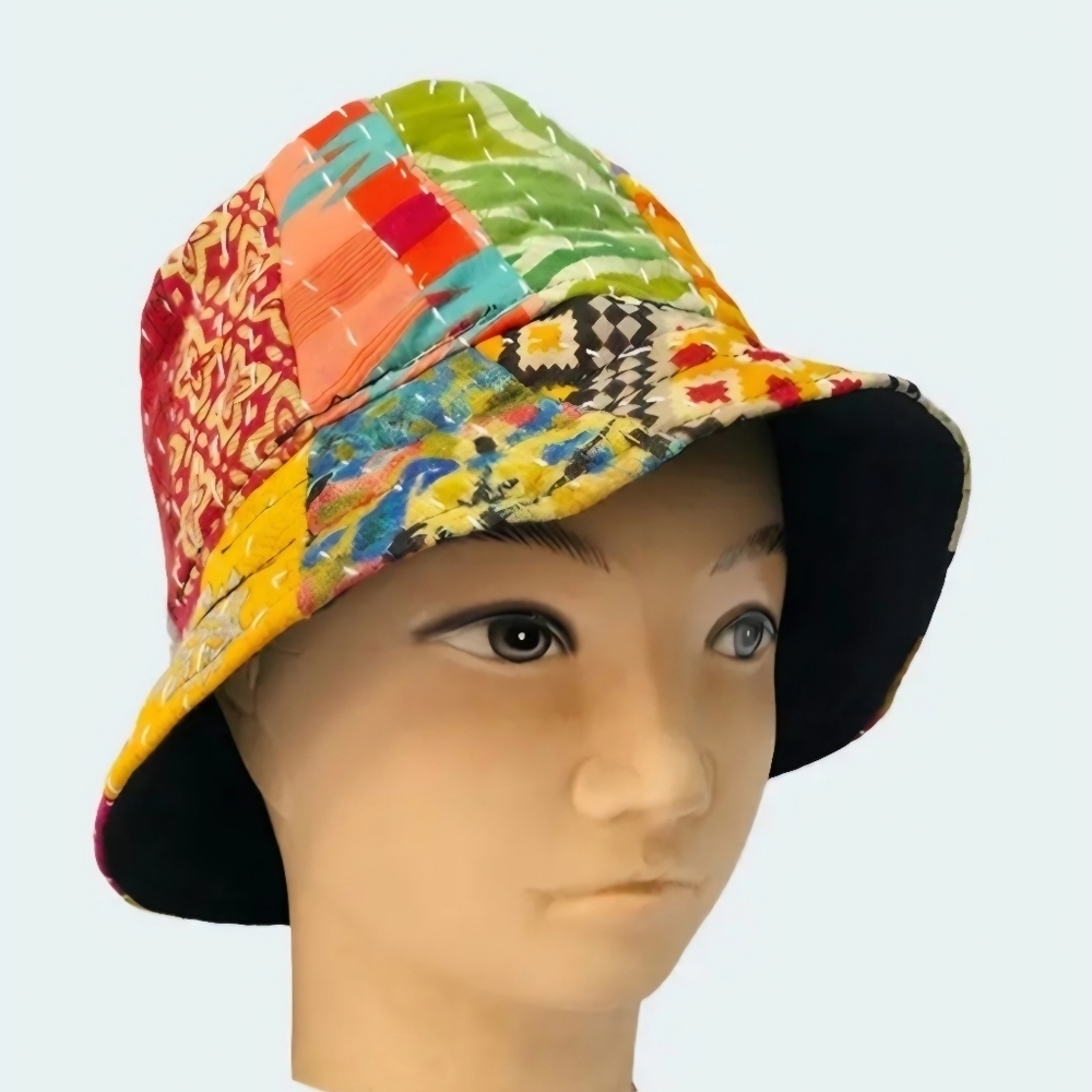 Patchwork Multicolor Cotton Bucket Hat - Lightwei… - image 1
